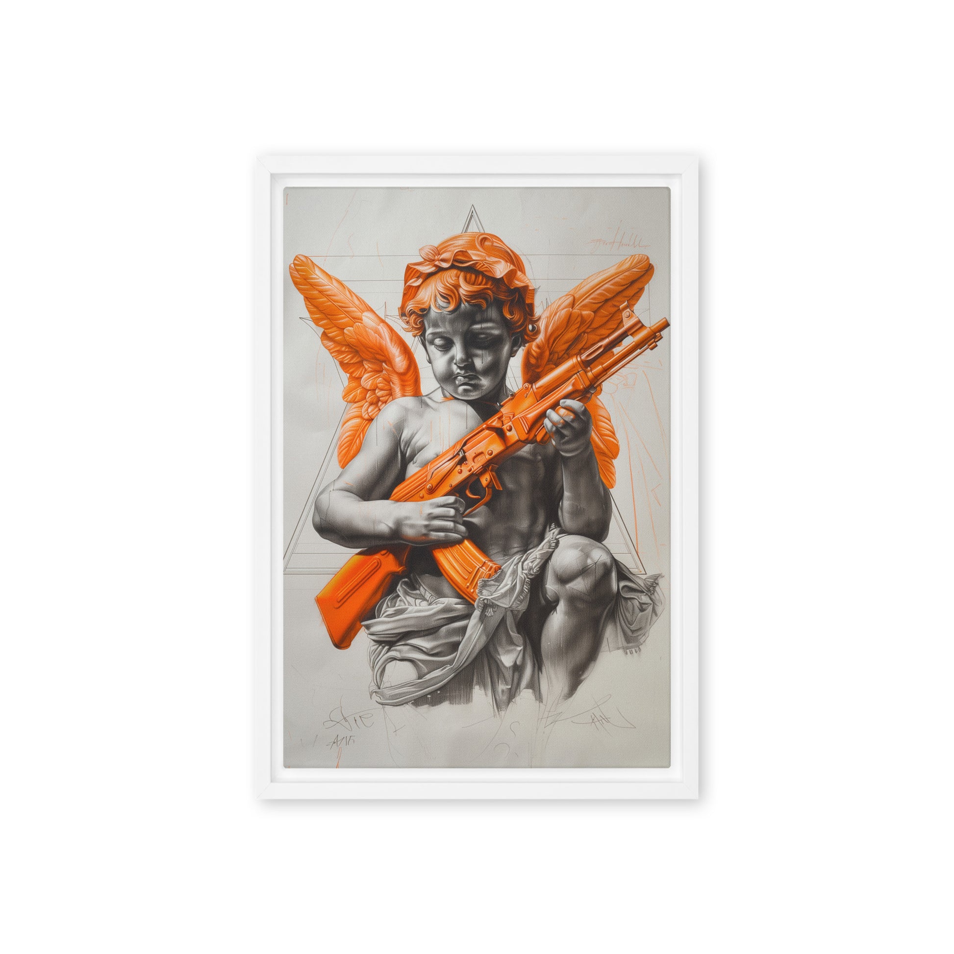 Angel Holding an AK47 Surreal Art Framed Canvas