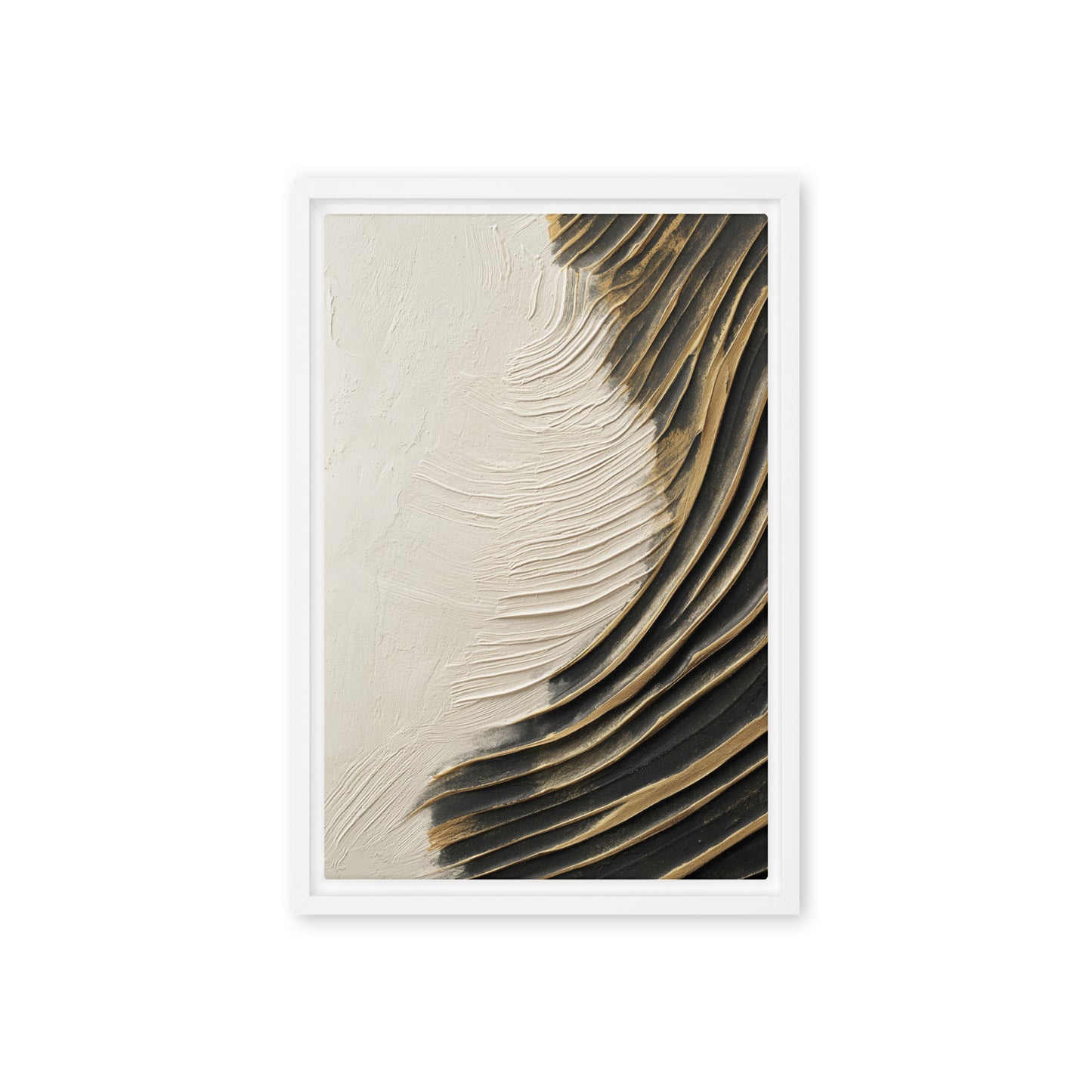 Wave White Black Gold Modern Art Framed Canvas