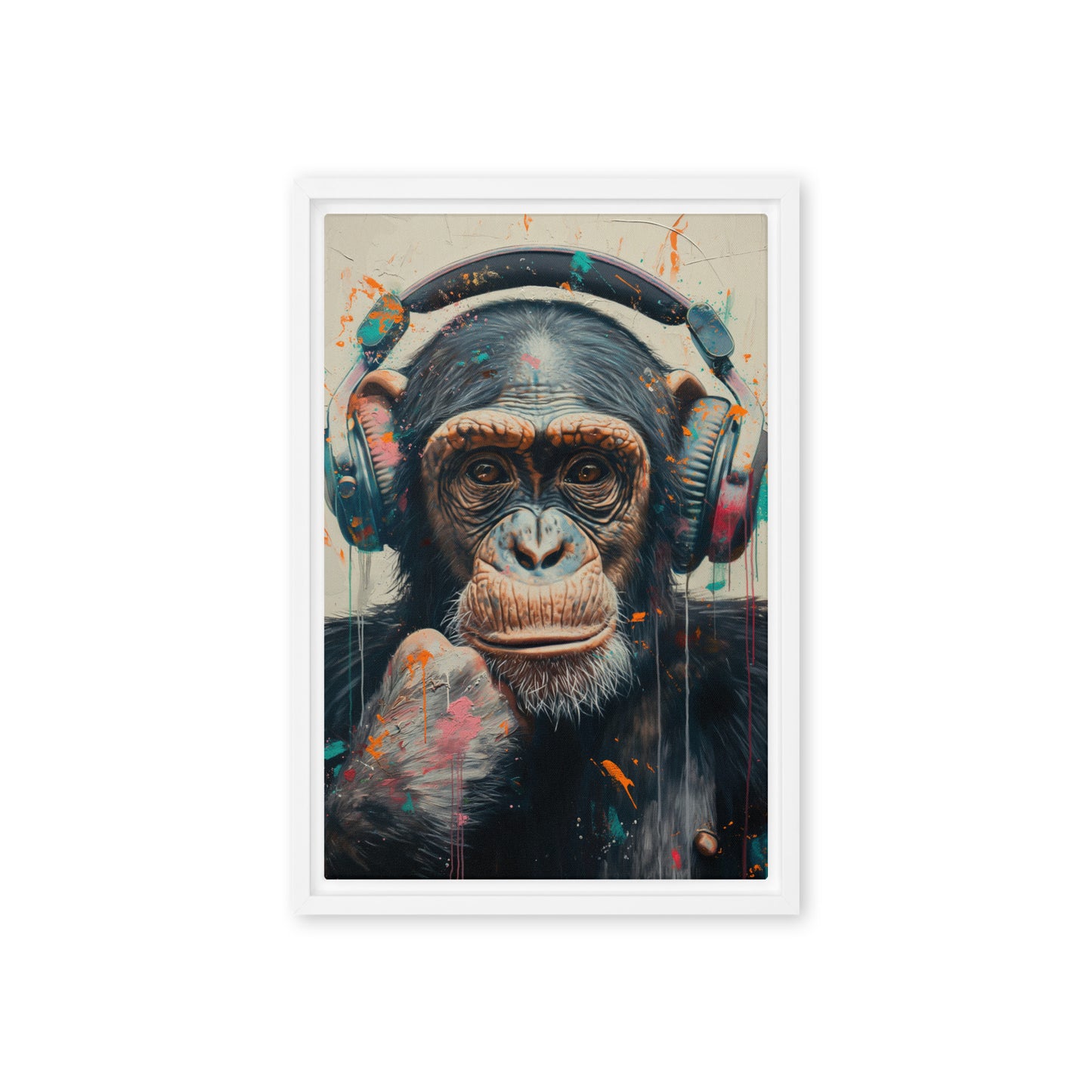 DJ Monkey Trendy Art Framed Canvas