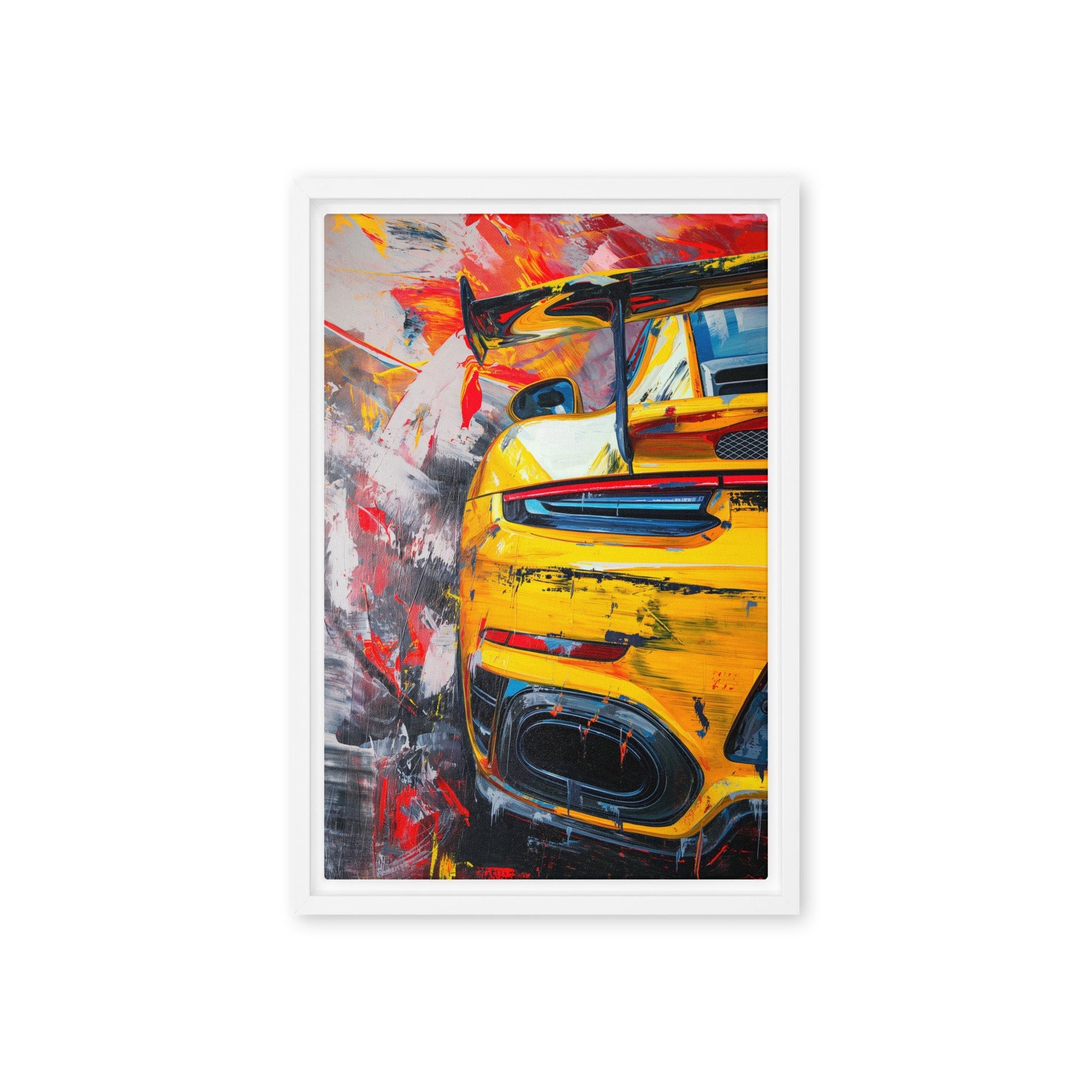 Yellow Sports Car Modern Art Framed Canvas