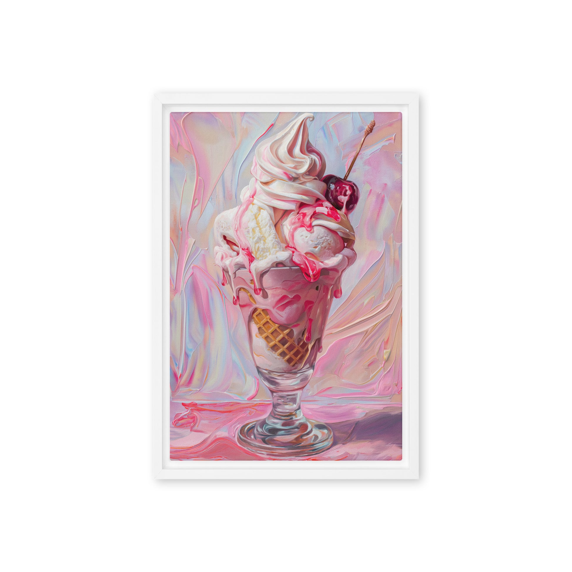 Delicious Pink Ice Cream Framed Canvas