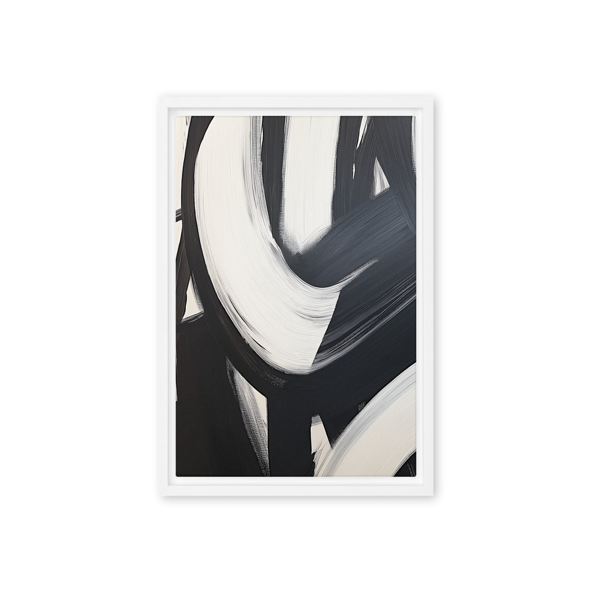 Black White Brushstroke Abstract Art Framed Canvas
