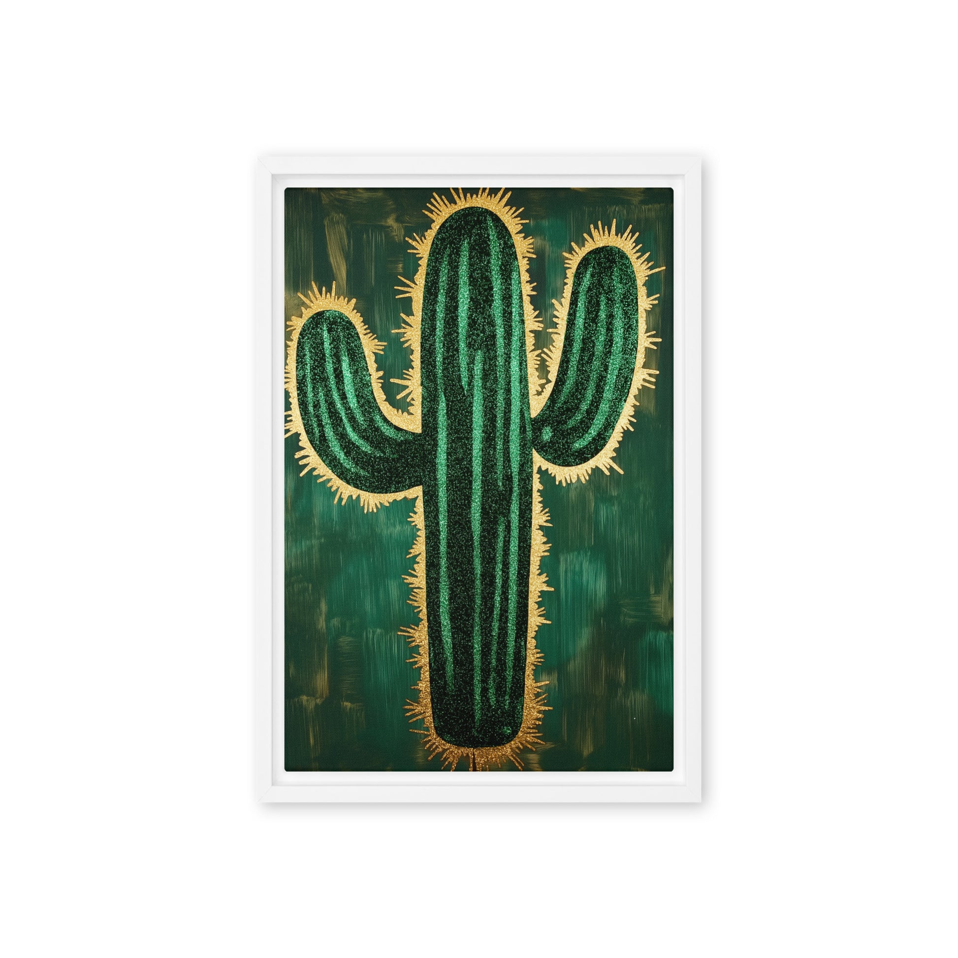 Cactus Green & Gold Modern Art Framed Canvas