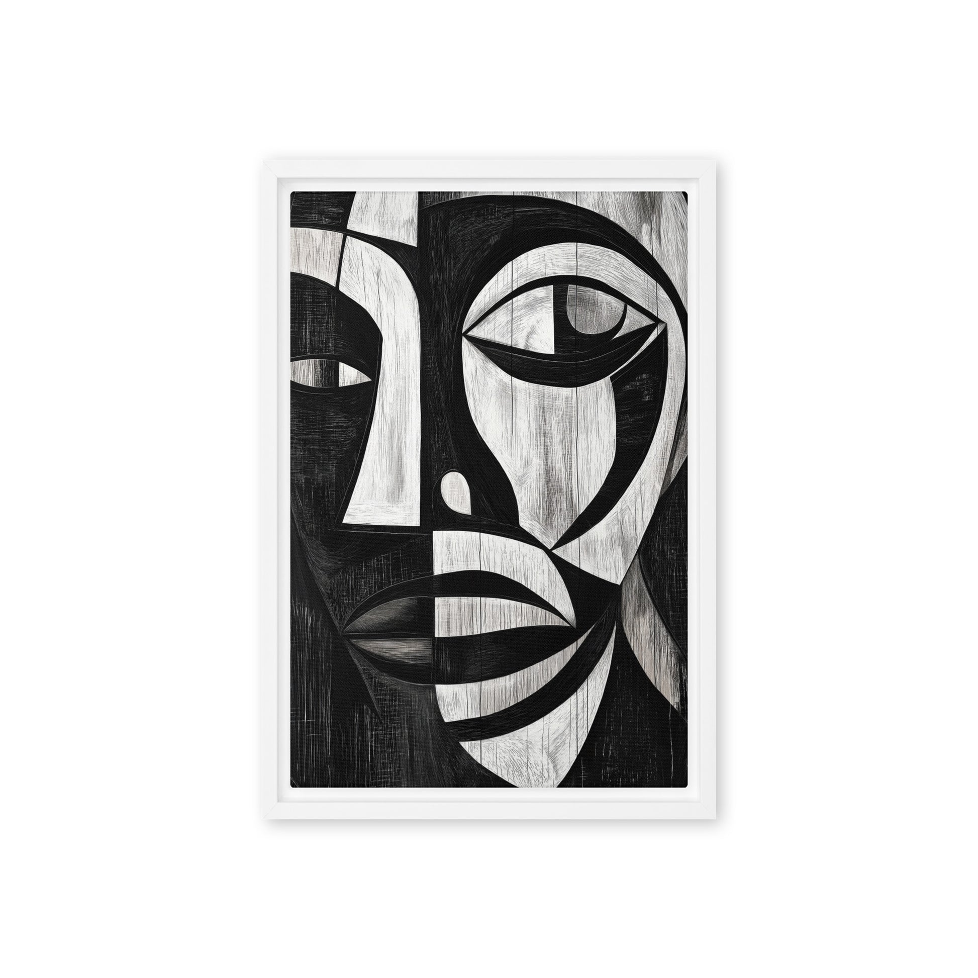 African Abstract Art Black and White Framed Canvas