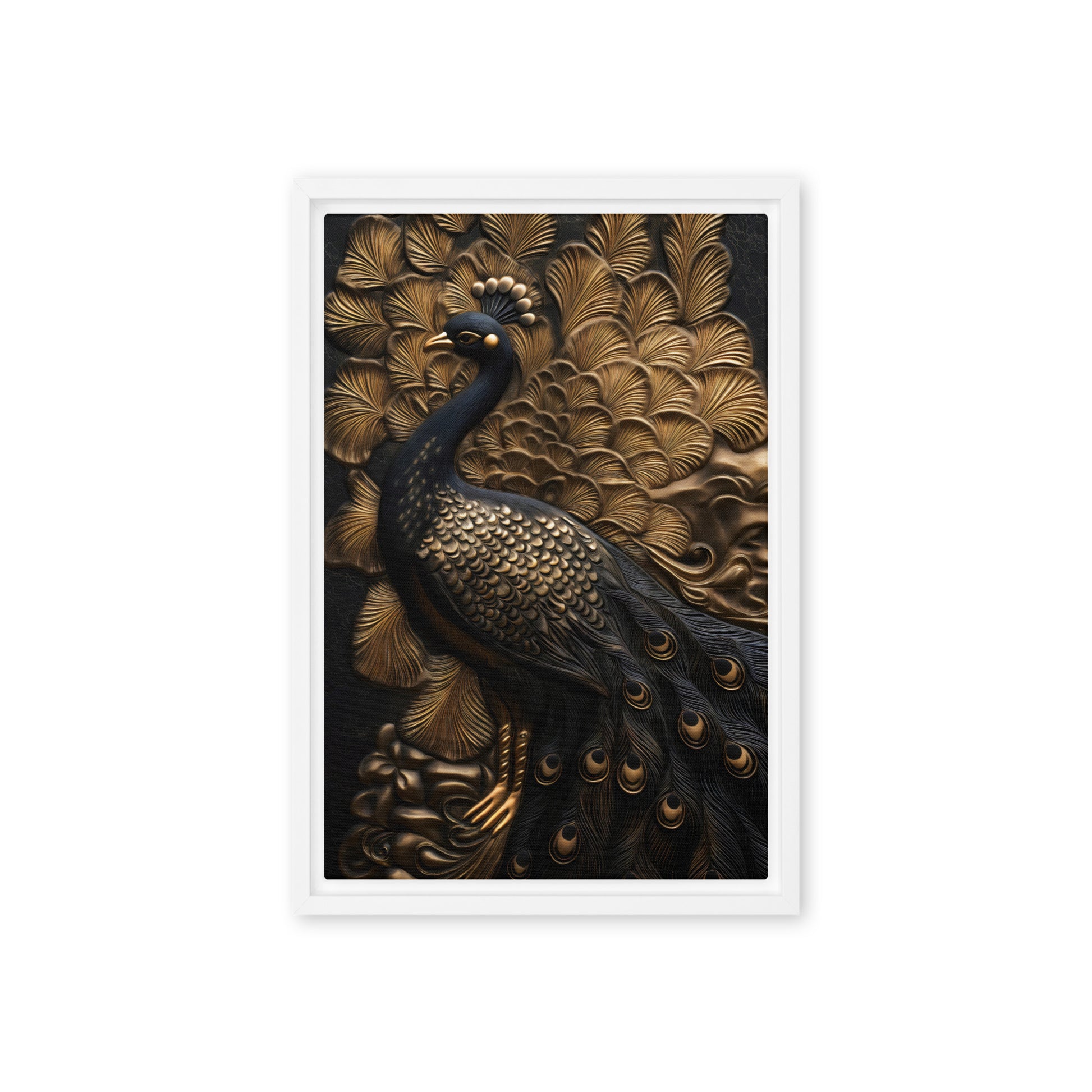 Majestic Peacock Wall Art Framed Canvas