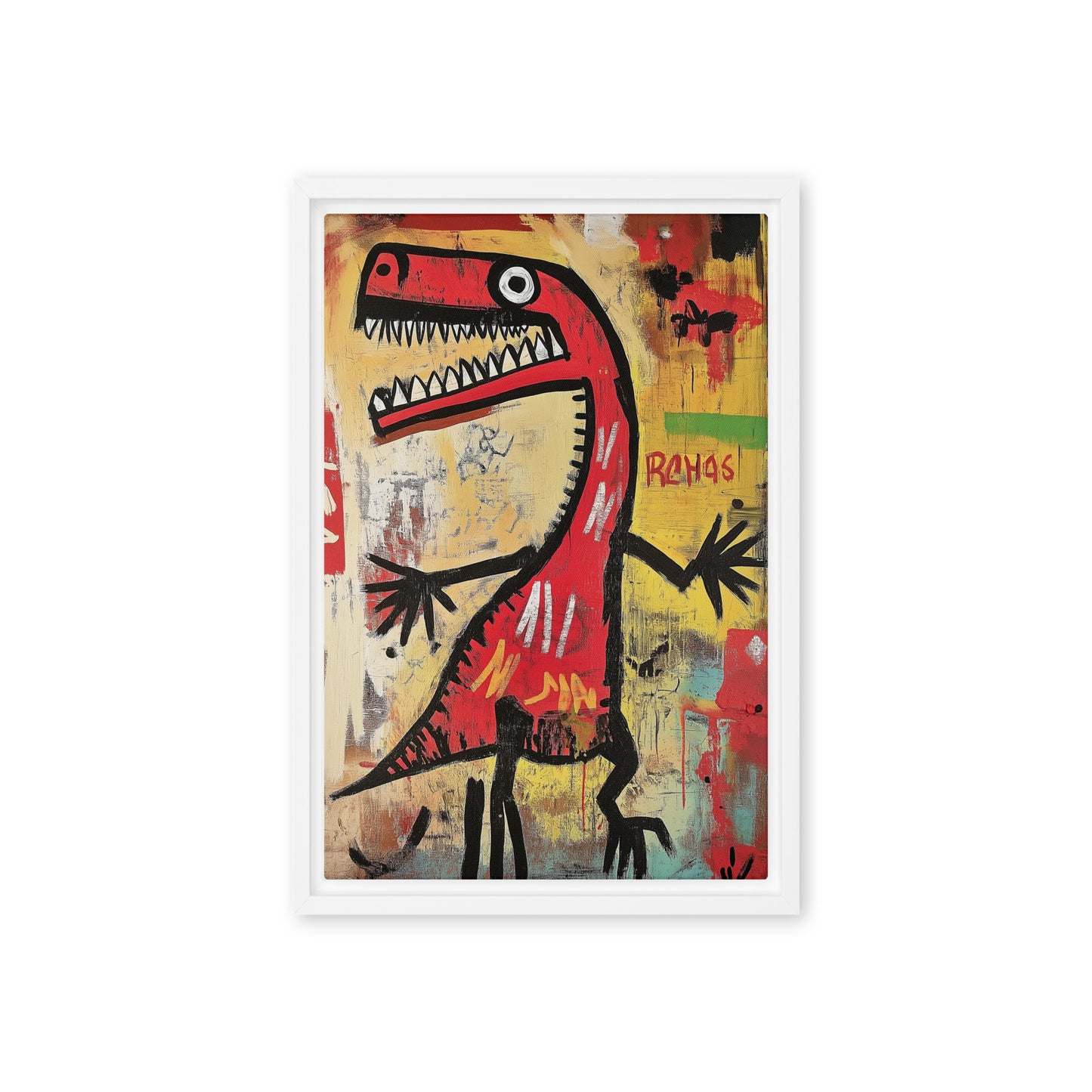 Dinosaur Basquiat Style Art Framed Canvas
