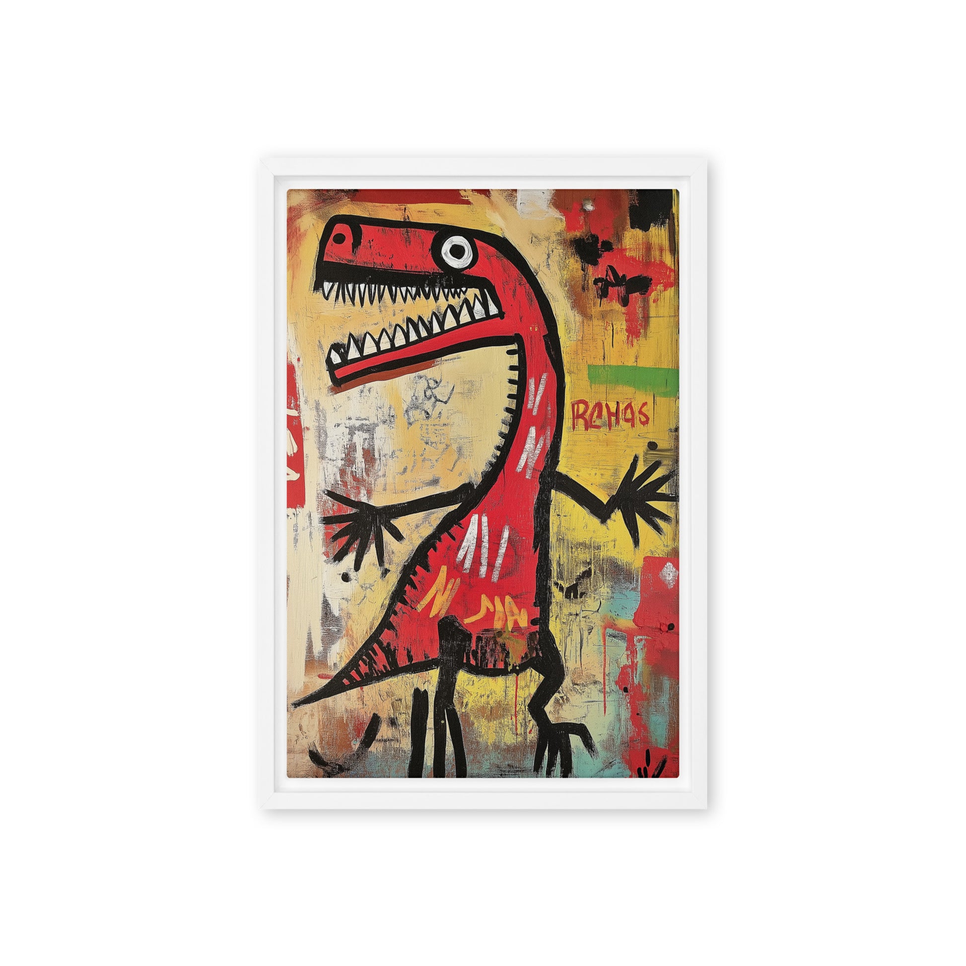 Dinosaur Basquiat Style Art Framed Canvas