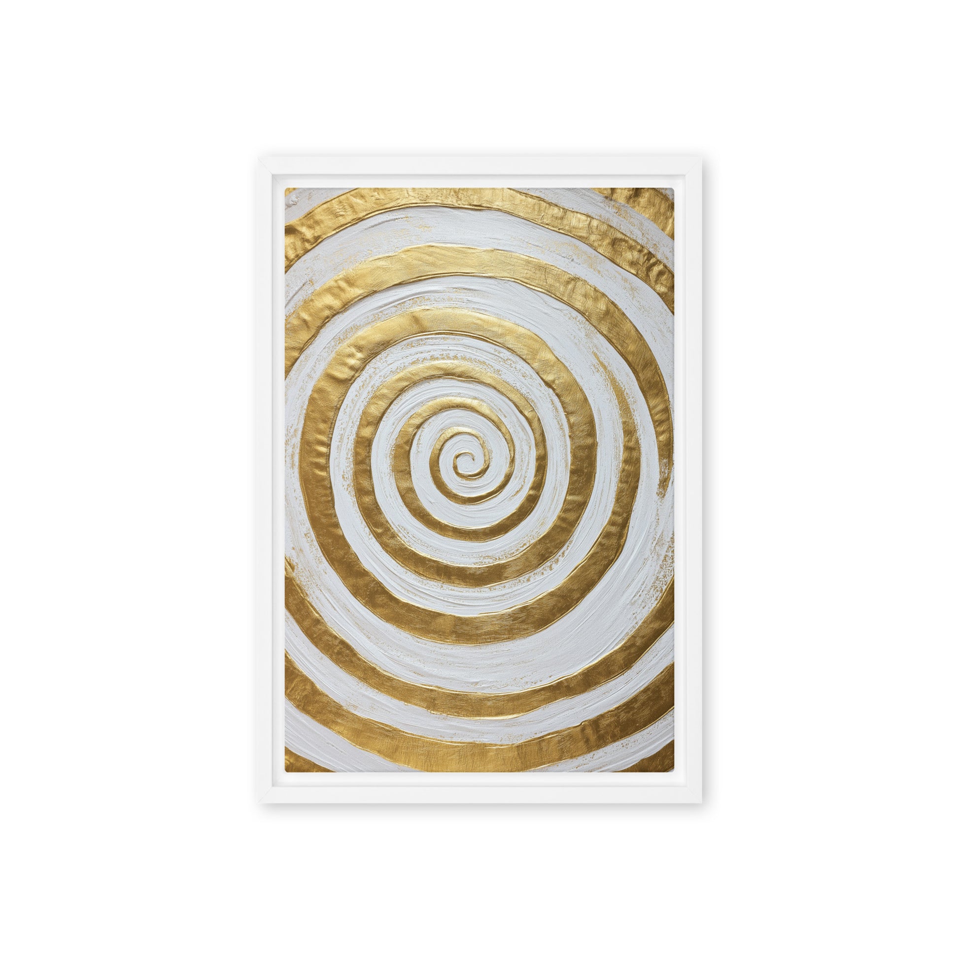 Gold & White Spiral Modern Art Framed Canvas
