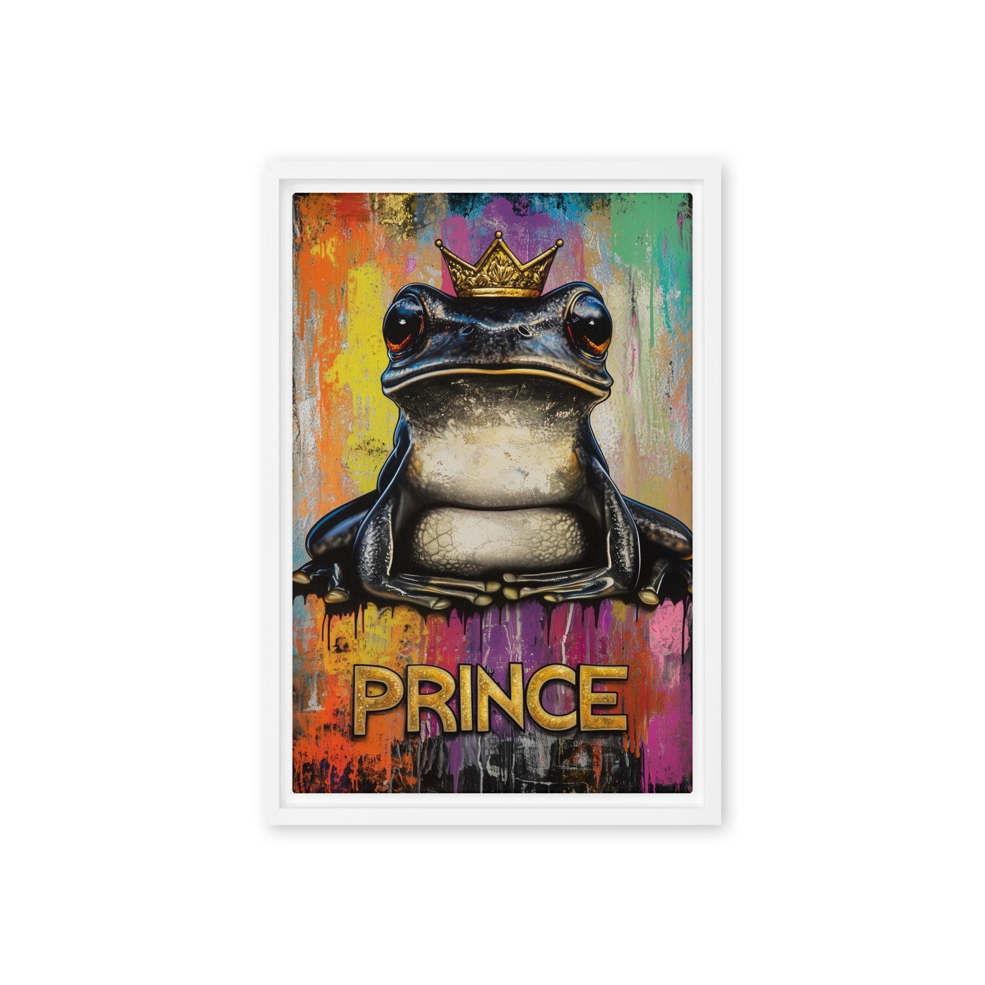 Frog Prince Graffiti Art Framed Canvas