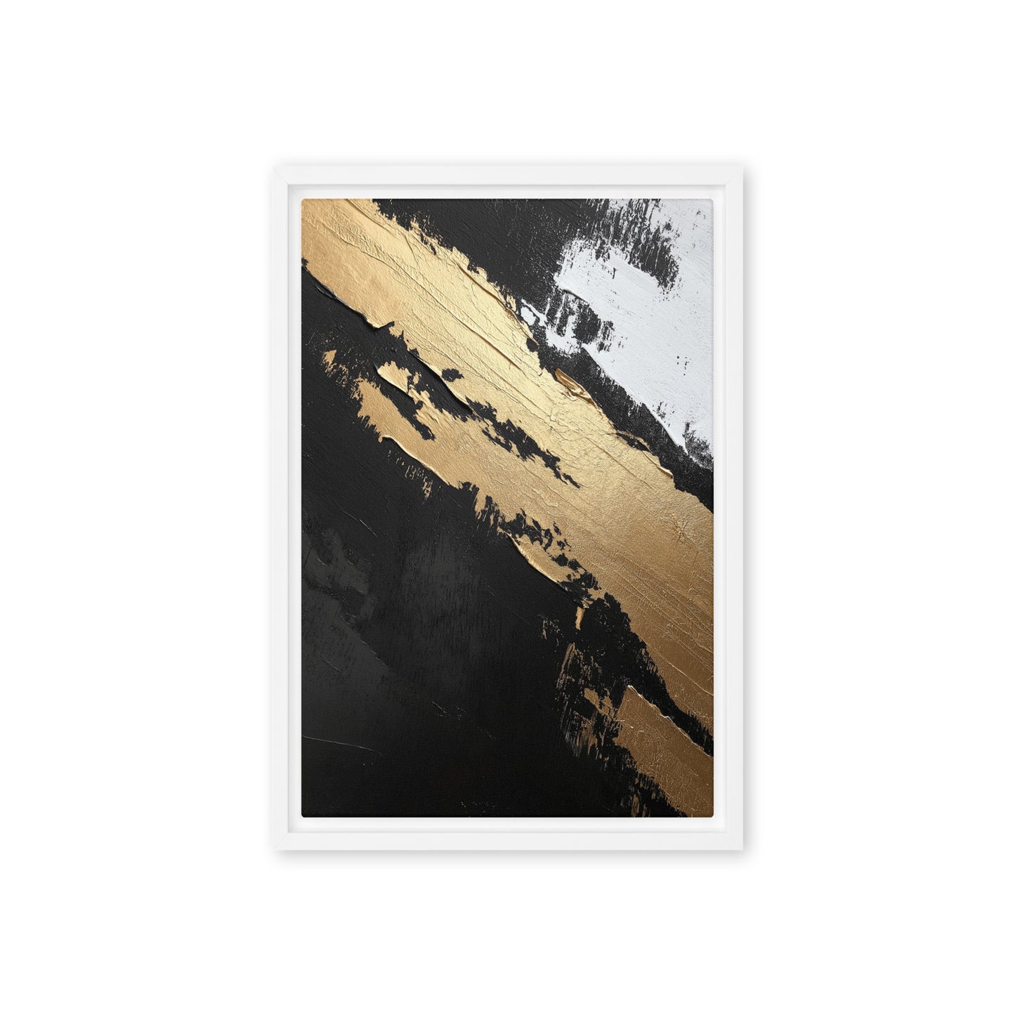 Black Gold White Abstract Art Framed Canvas