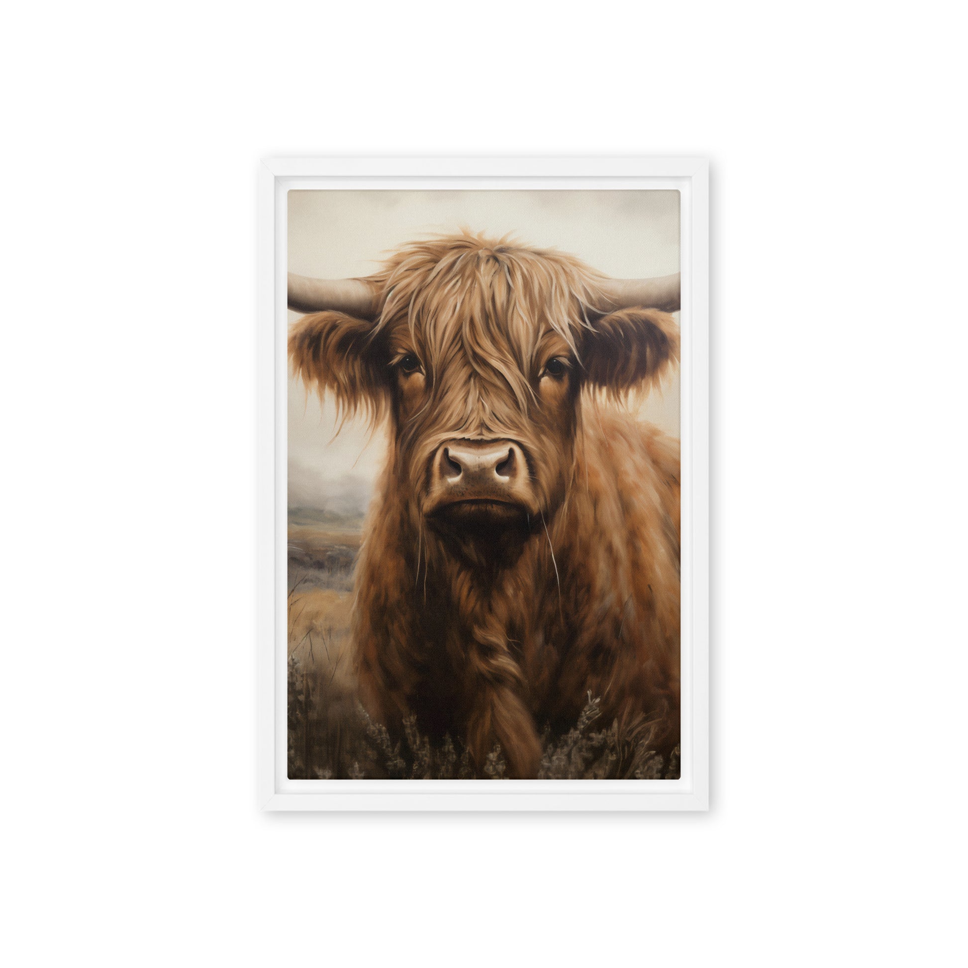 Brown Highland Cow Framed Canvas