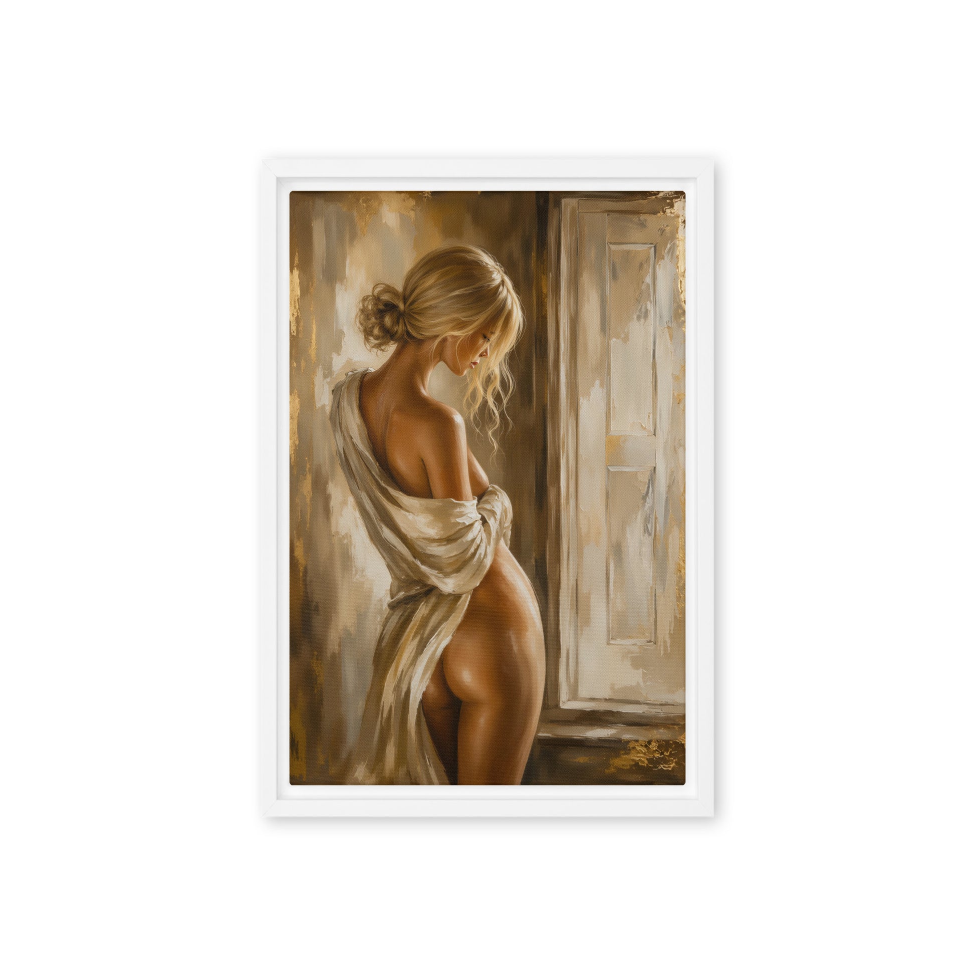 Blonde Woman Sensual Art Framed Canvas - PaintFu