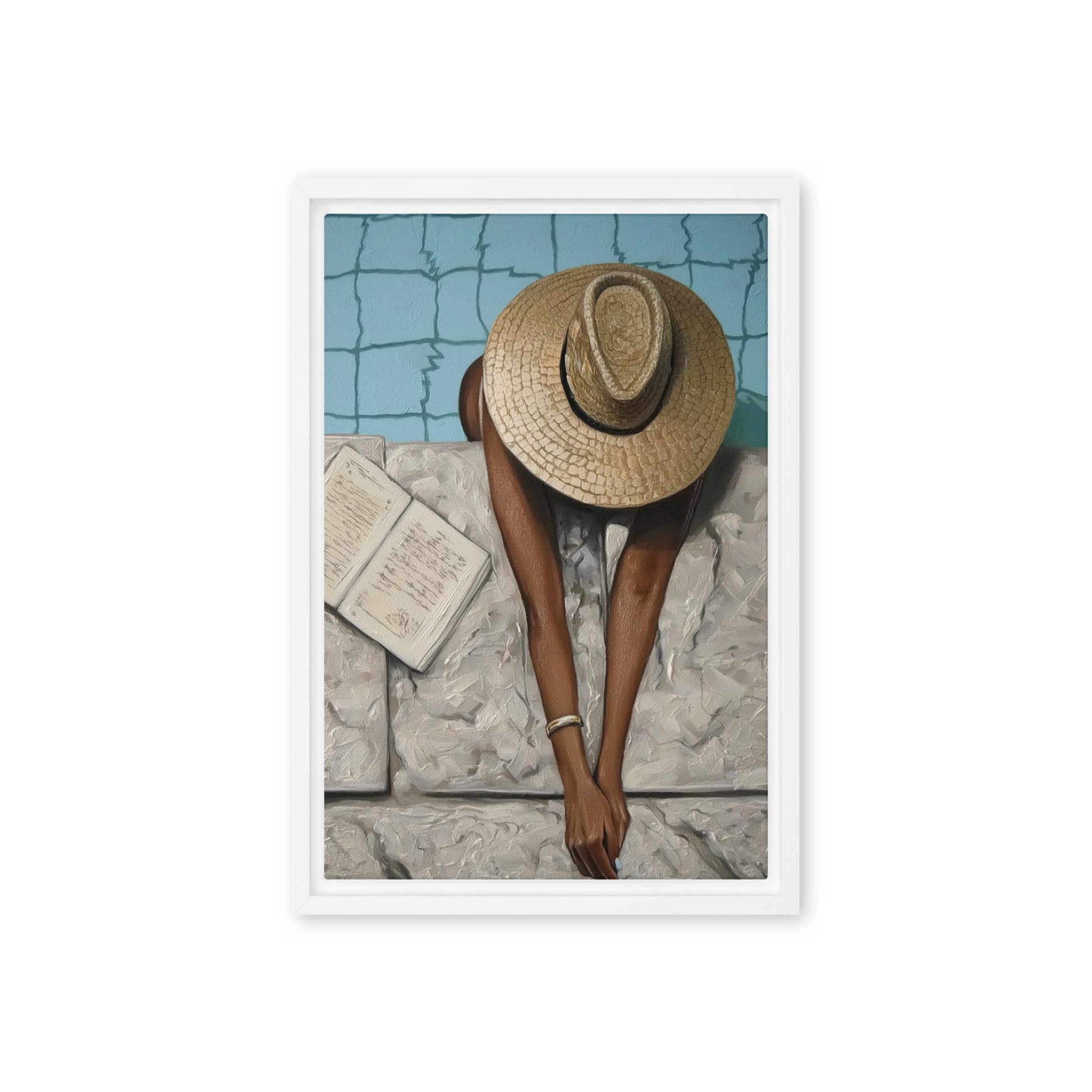 Poolside Woman Art Framed Canvas - PaintFu