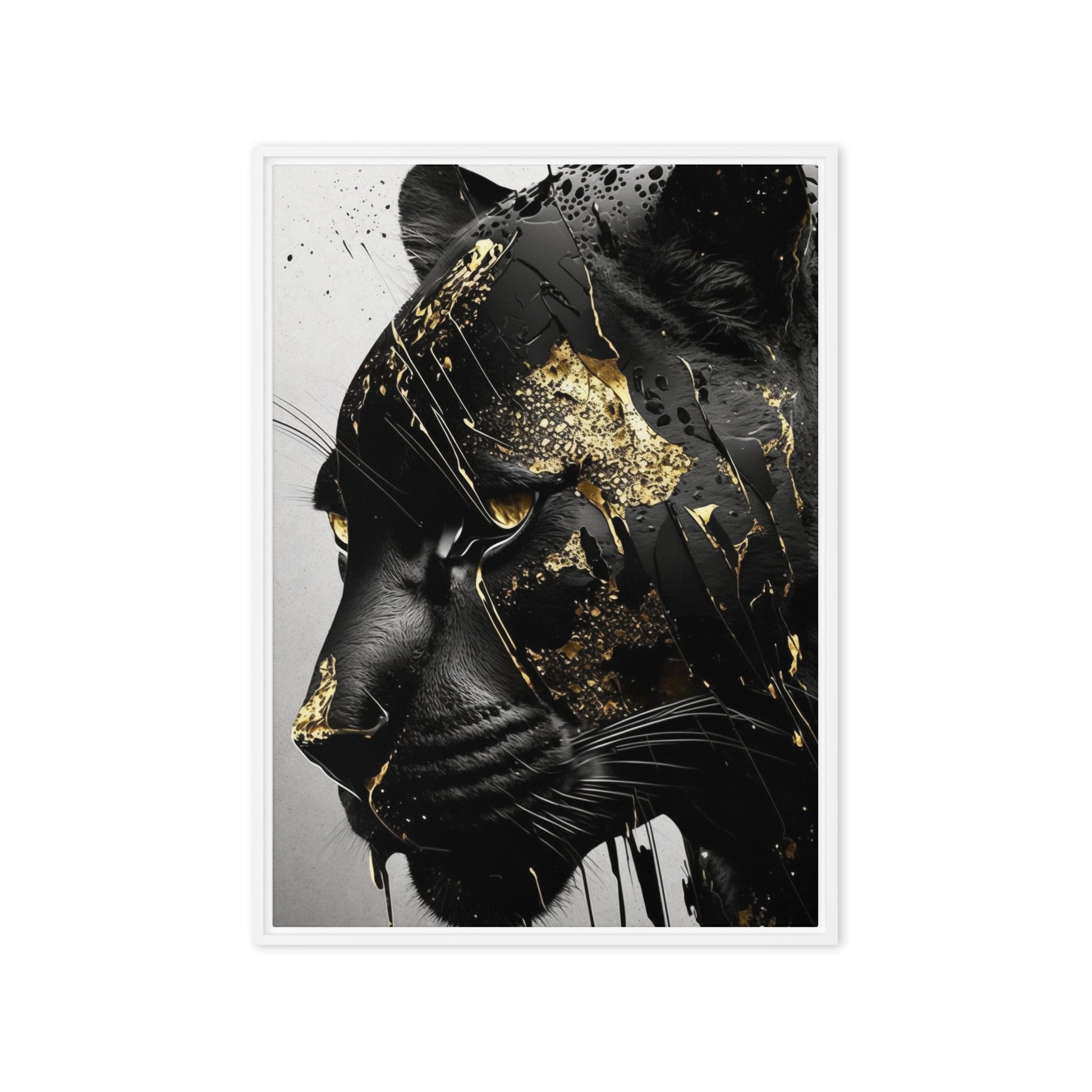 Black Panther In Gold Framed Canvas