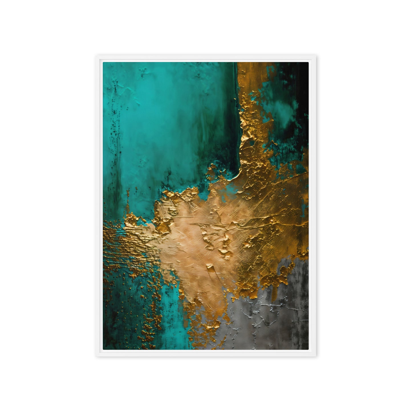 Teal Gold Modern Art Framed Canvas
