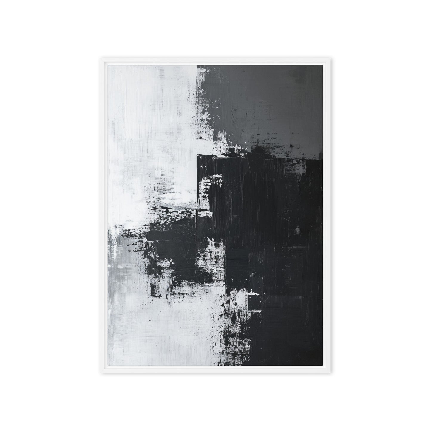 Black White & Grey Abstract Art Framed Canvas