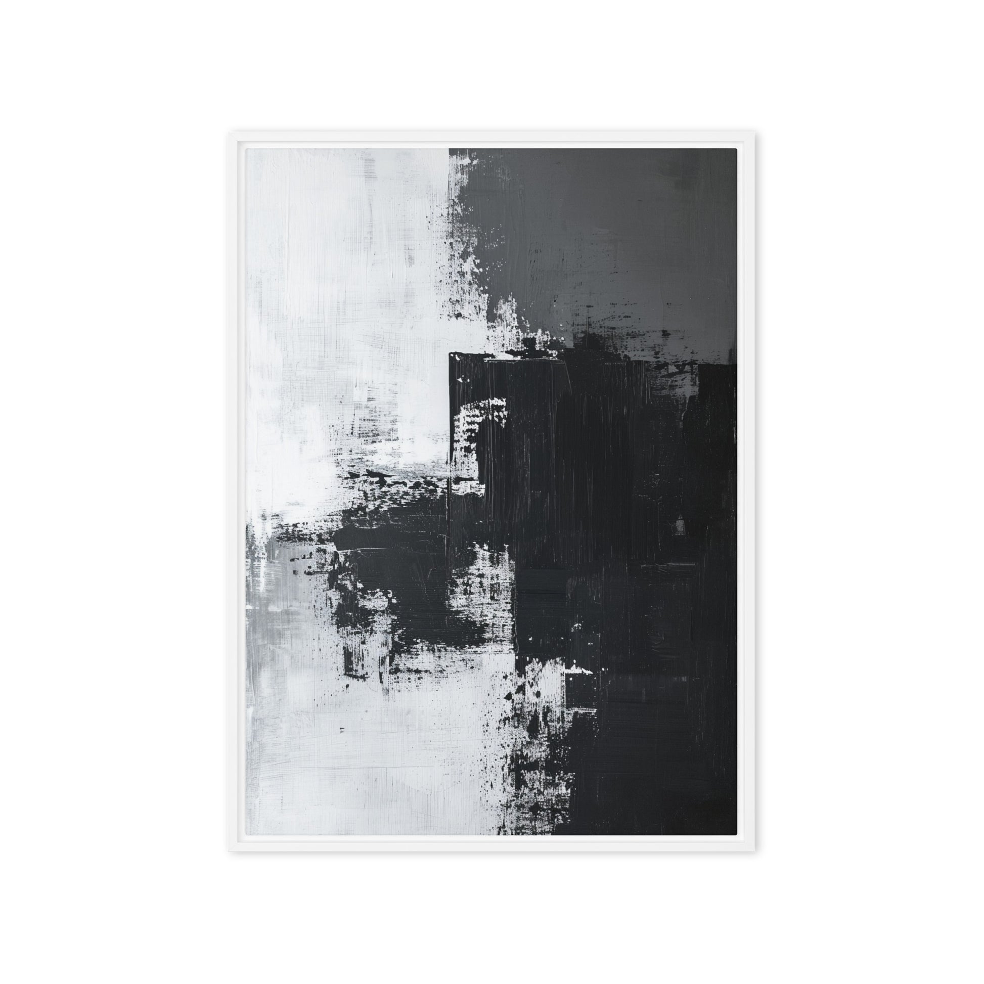 Black White & Grey Abstract Art Framed Canvas