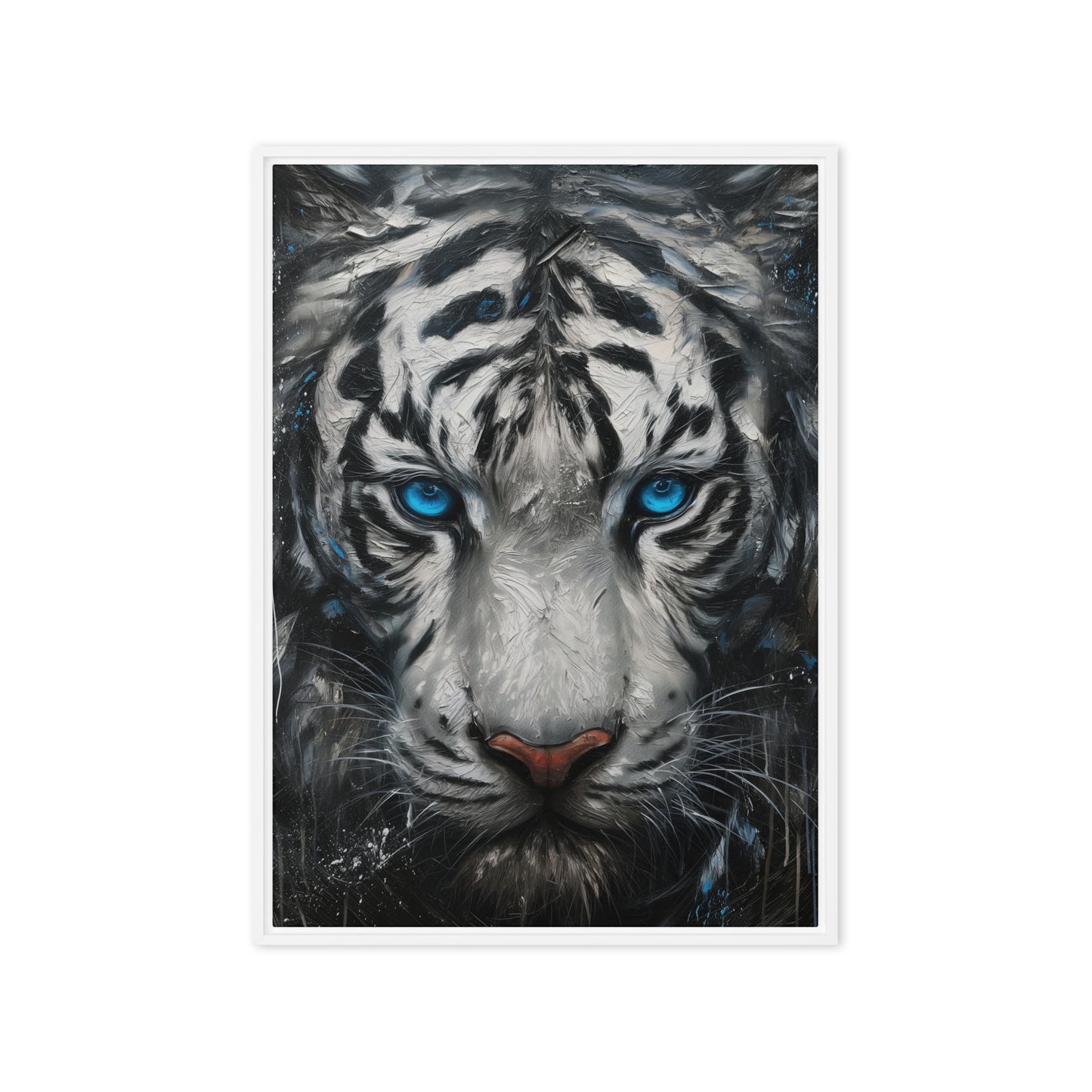 Blue Eyed Tiger Fraemd Canvas