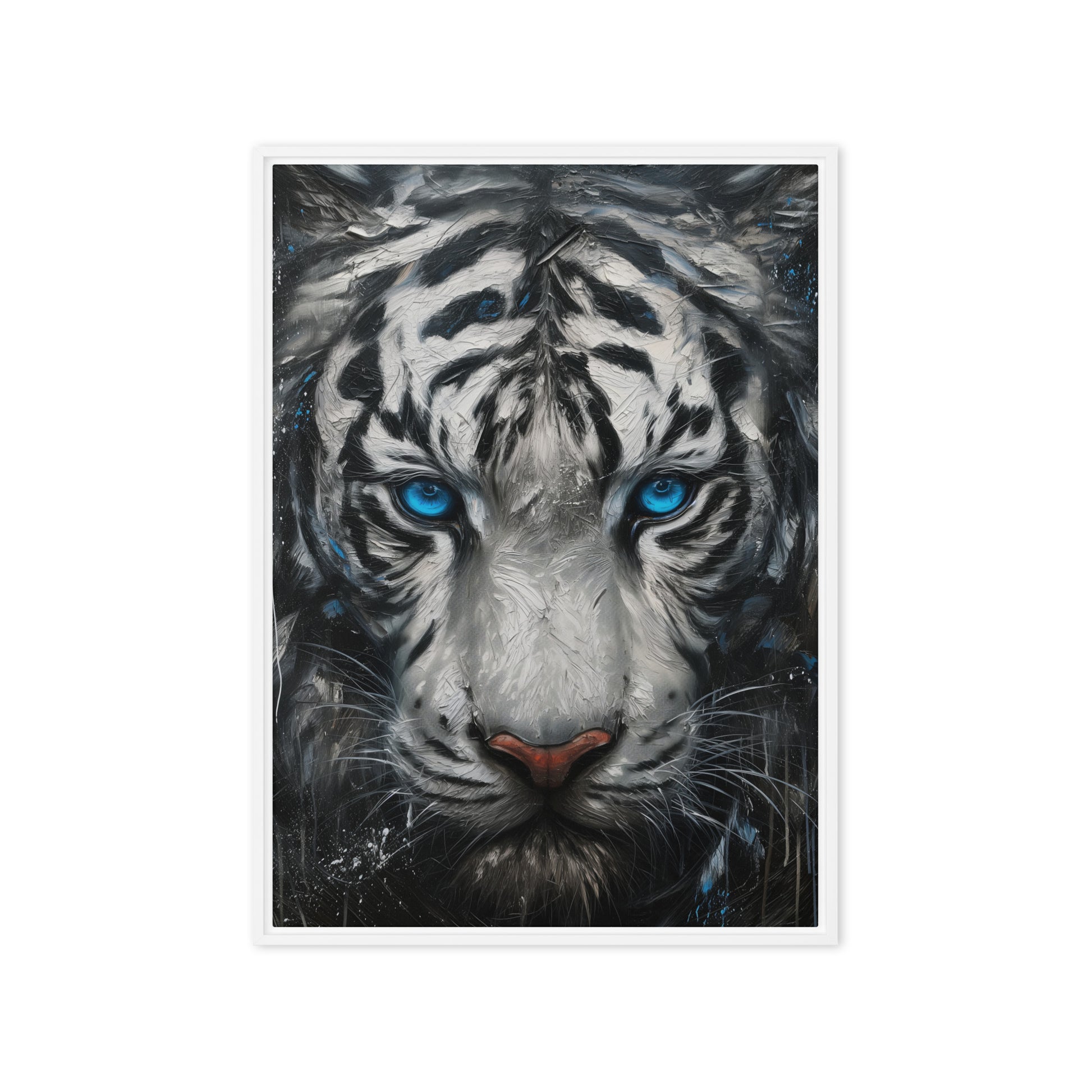 Blue Eyed Tiger Fraemd Canvas