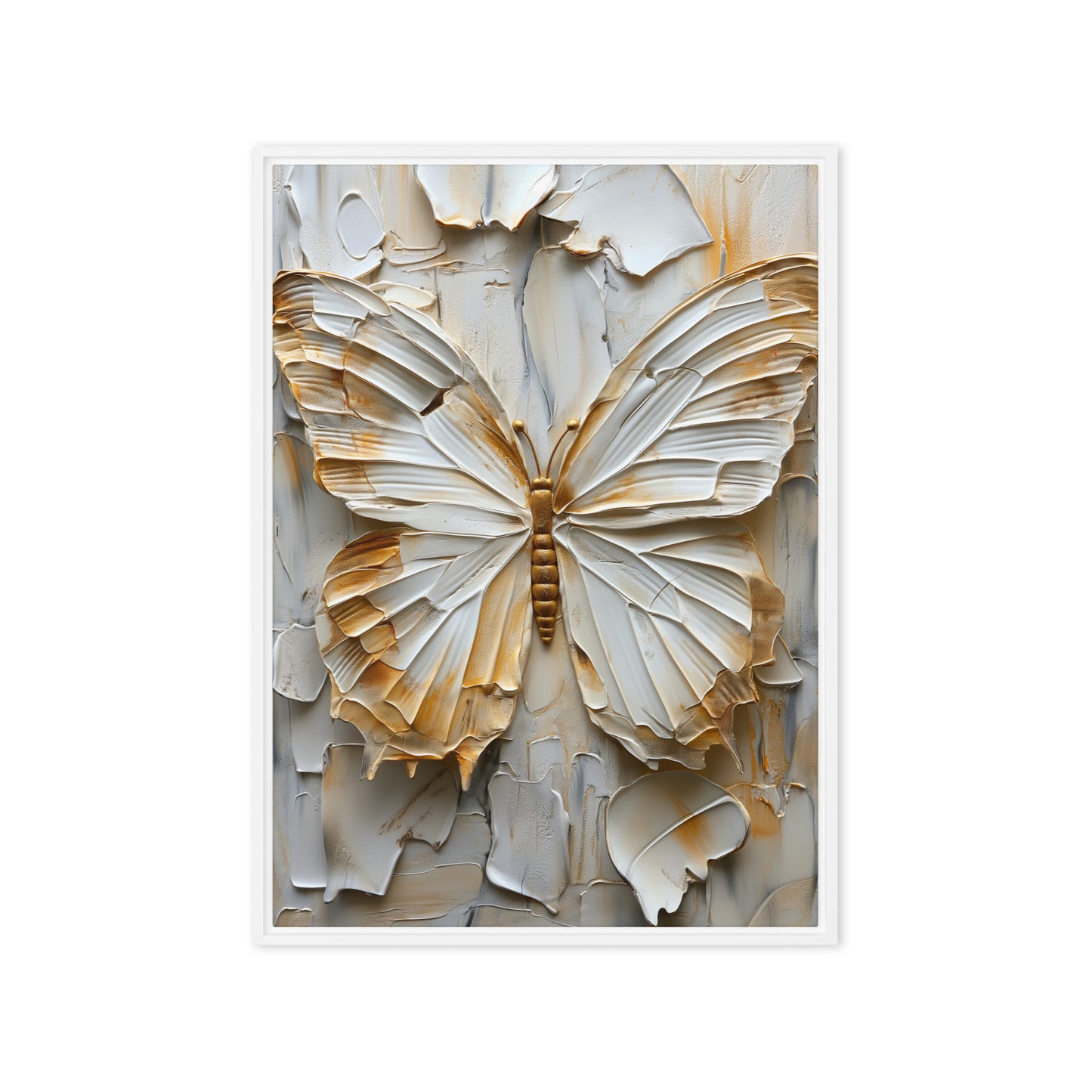 Butterfly White & Gold Modern Art Framed Canvas