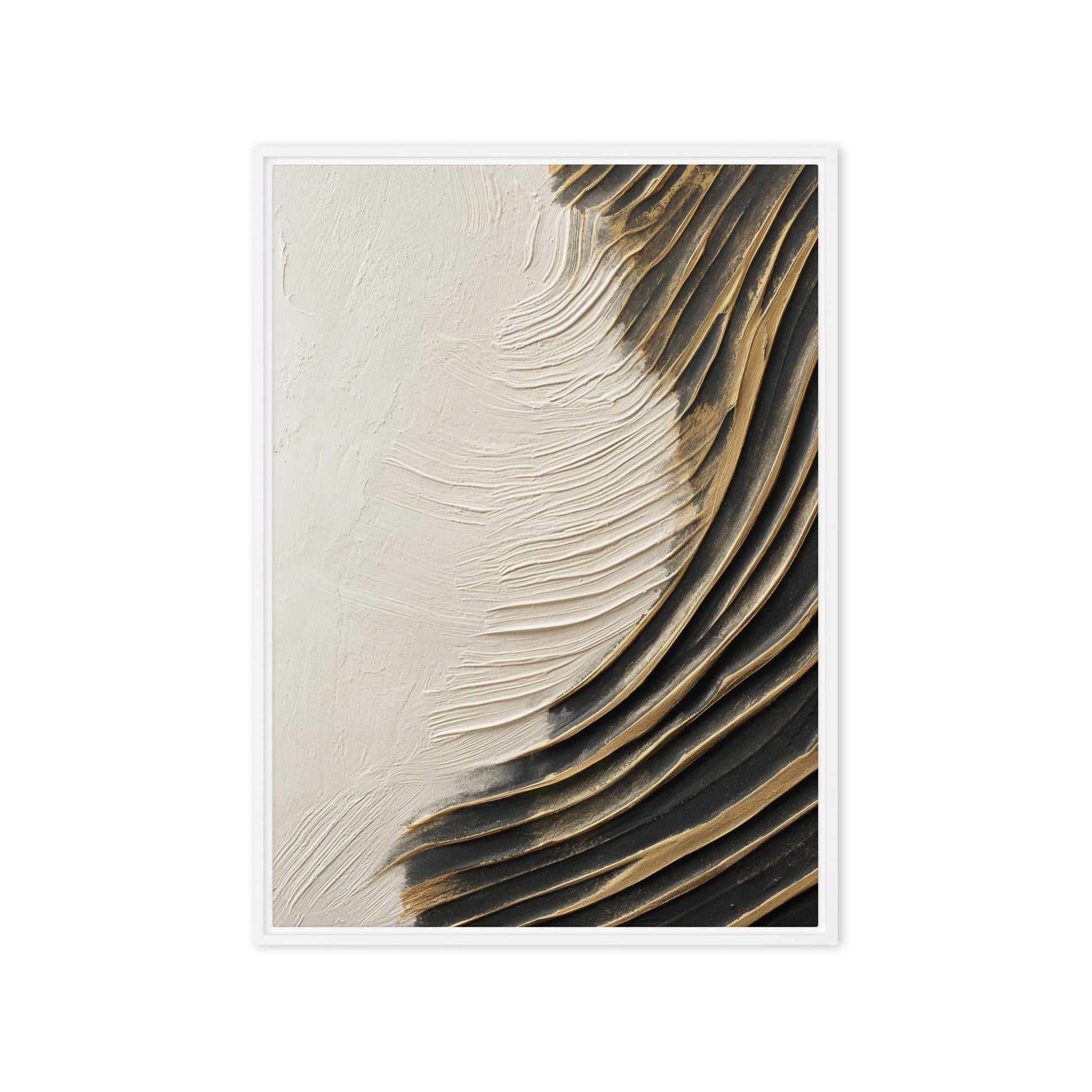 Wave White Black Gold Modern Art Framed Canvas