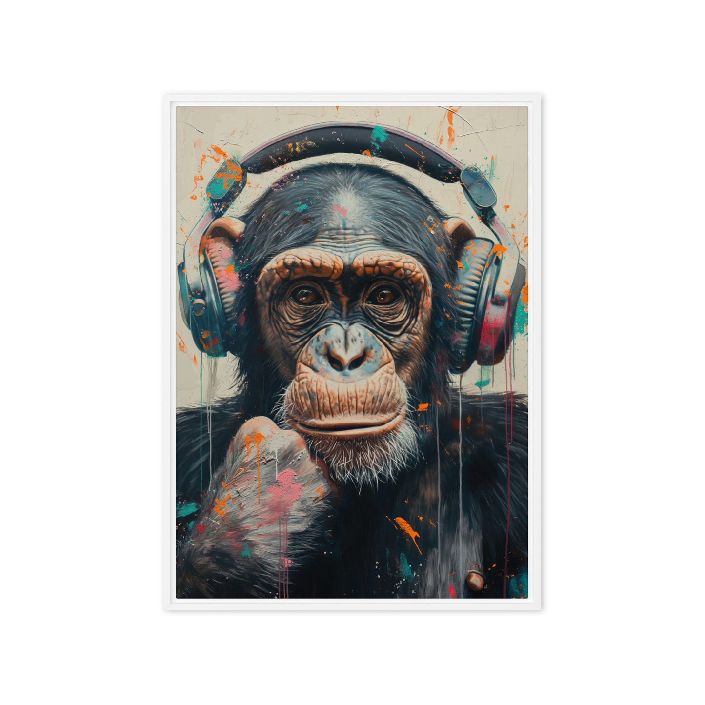 DJ Monkey Trendy Art Framed Canvas