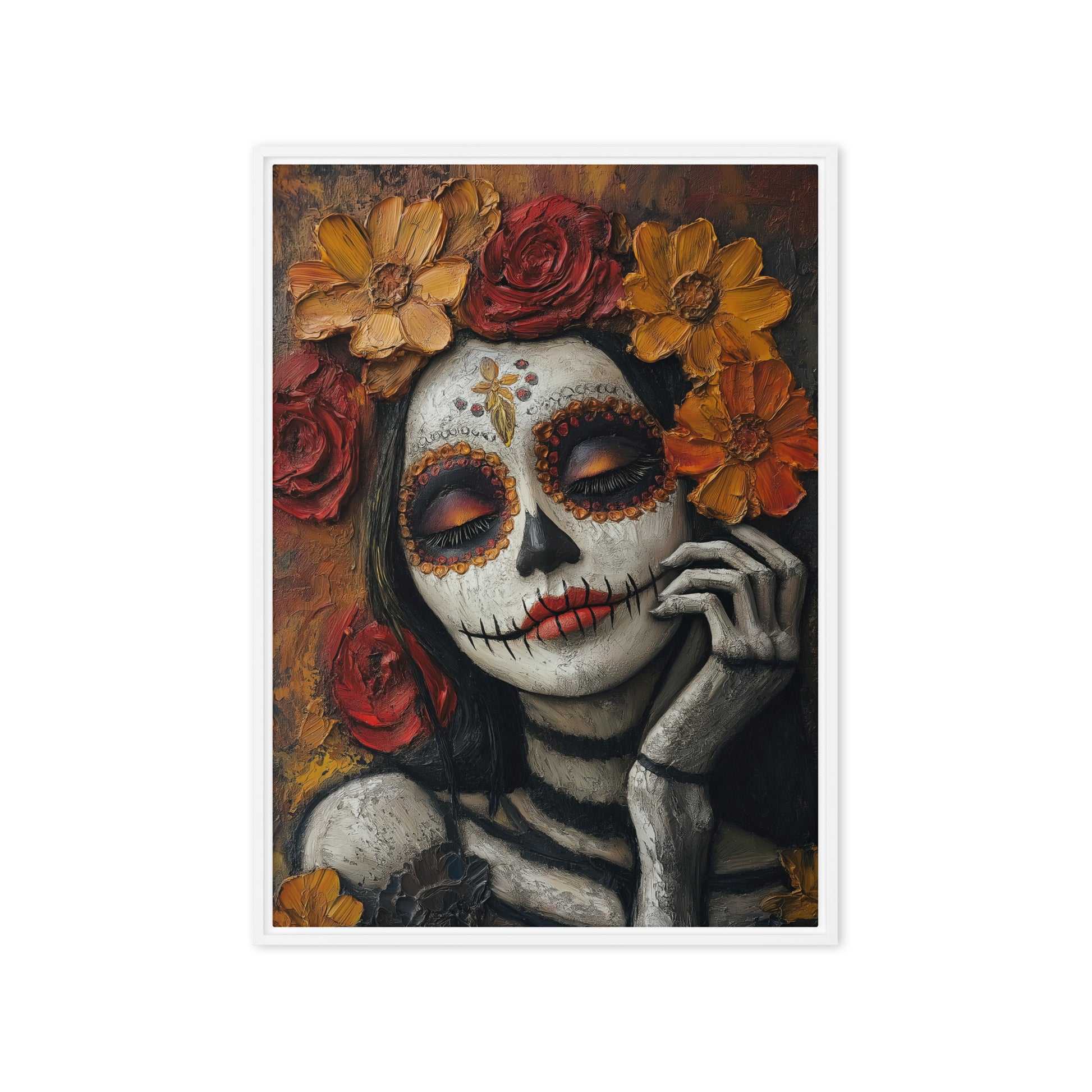 Day of the Dead Mexico Modern Art Framed Canvas