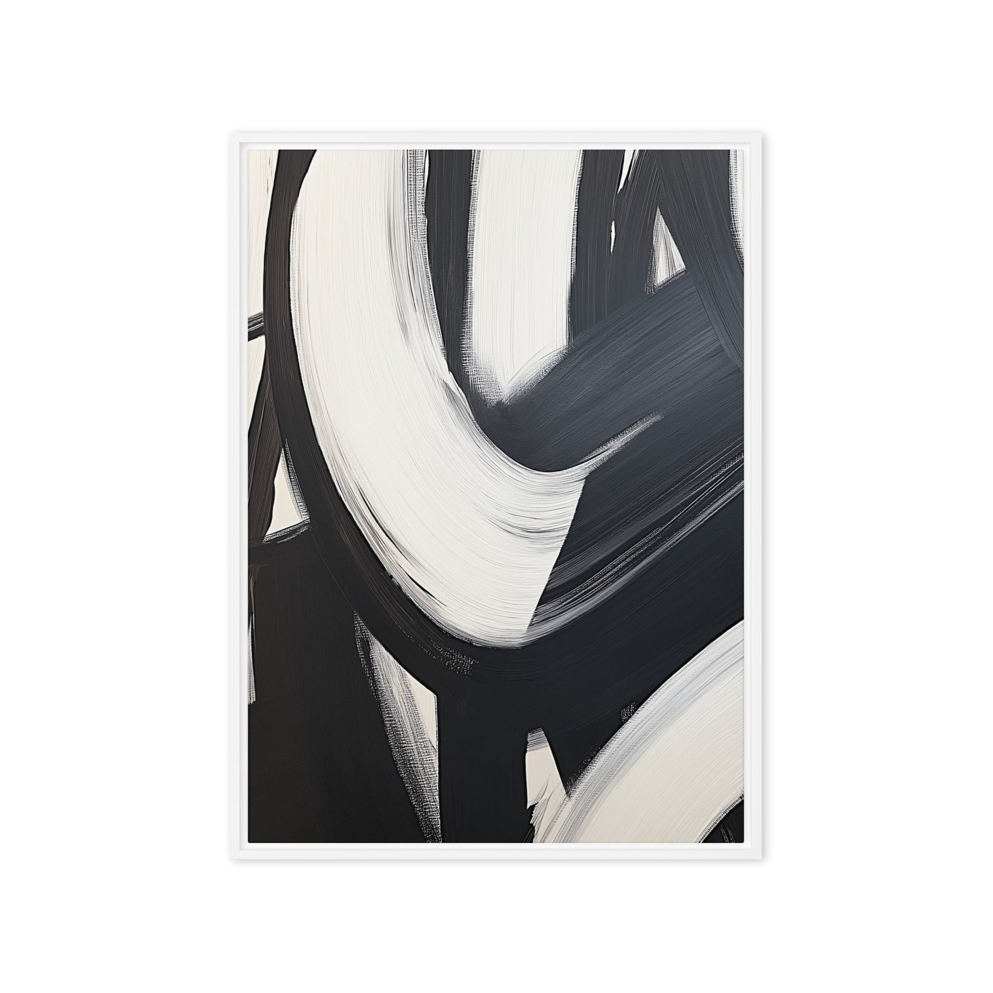 Black White Brushstroke Abstract Art Framed Canvas