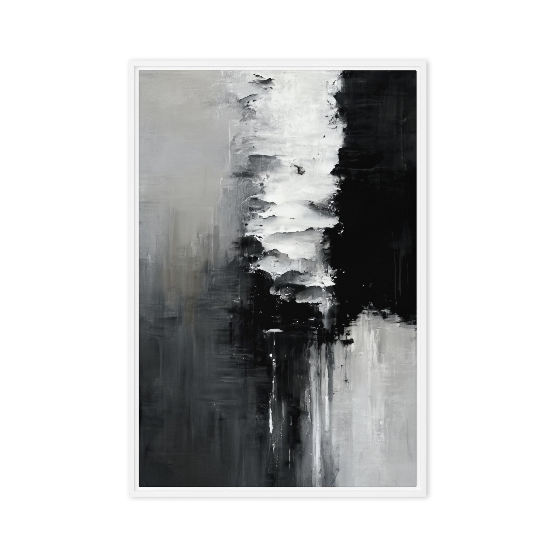 Black White Abstract Art Framed Canvas