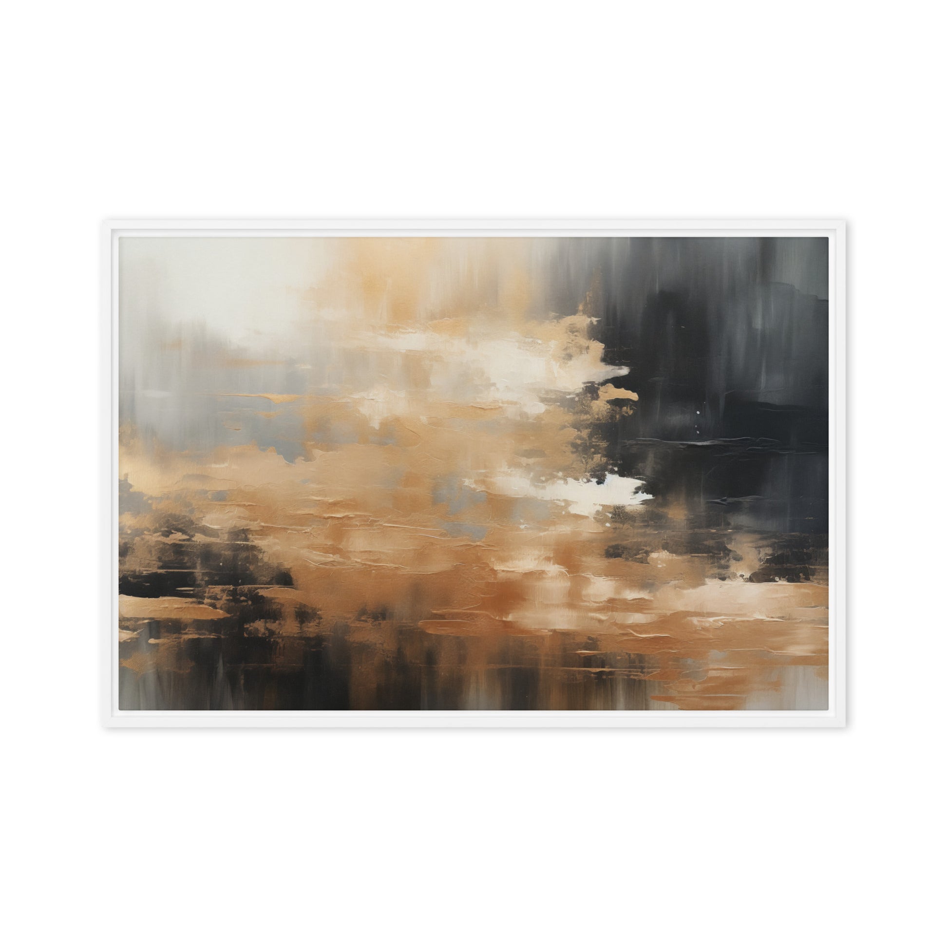 Gold Black Grey Modern Art Framed Canvas