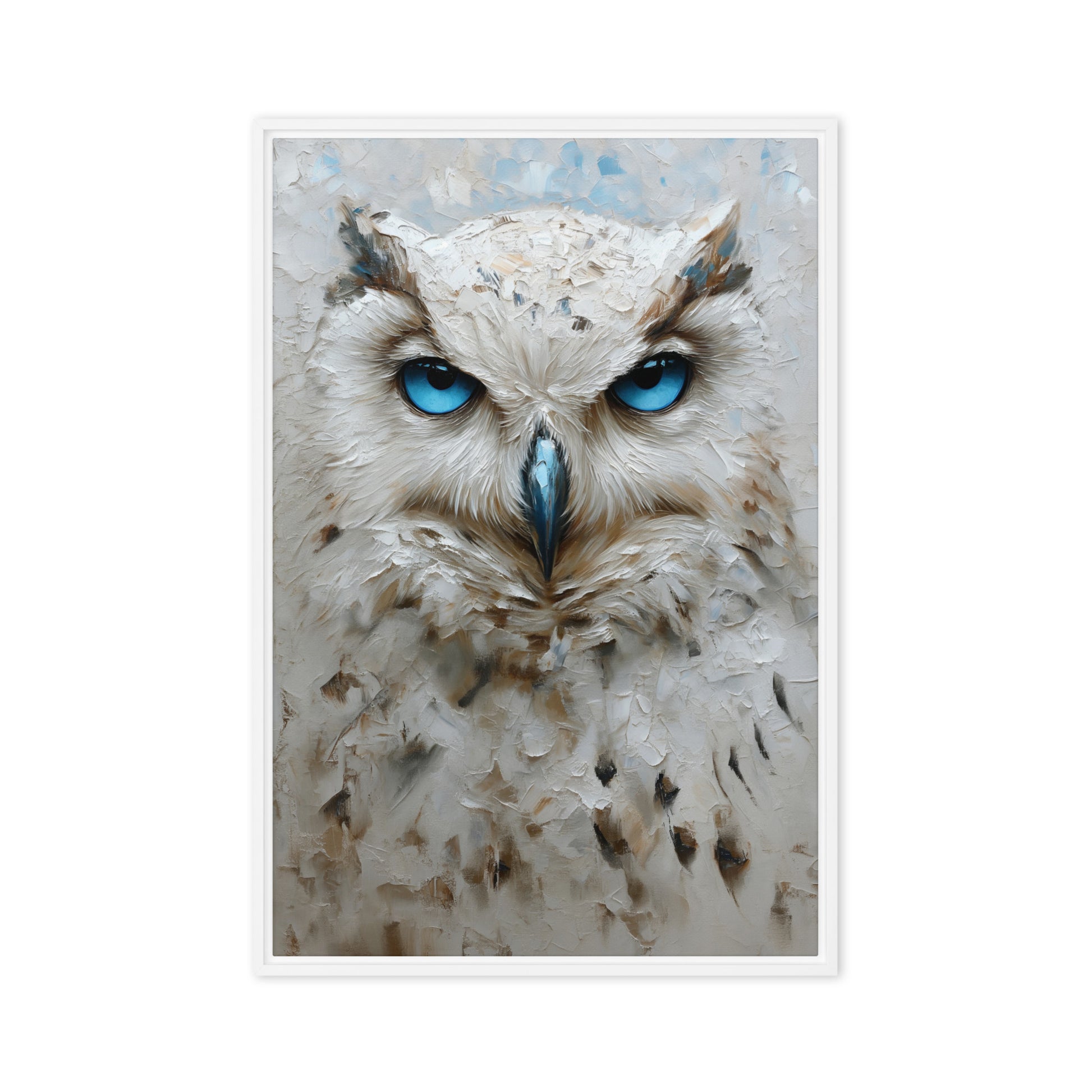 Blue Eyed White Owl Modern Art Framed Canvas
