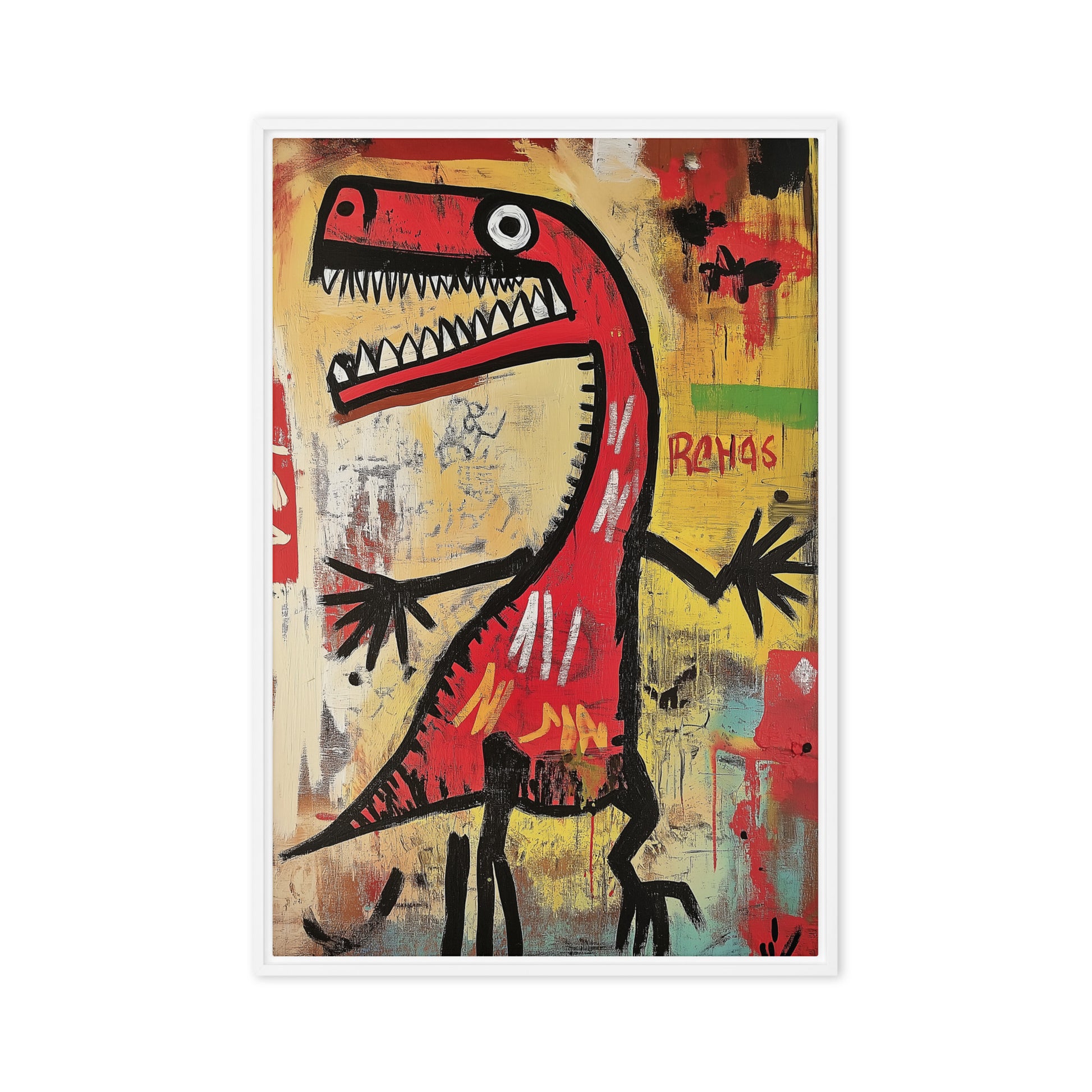 Dinosaur Basquiat Style Art Framed Canvas