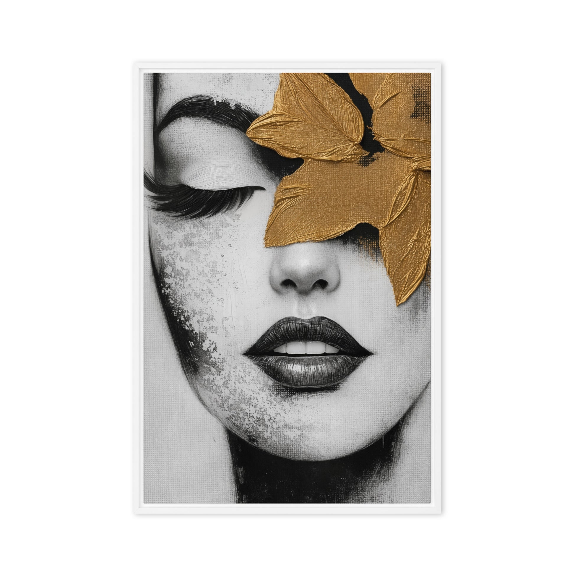 Woman Face Portrait Modern Art Framed Canvas - PaintFu