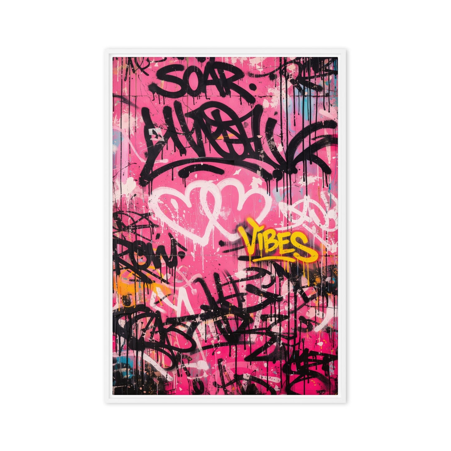 Pink Graffiti Art Framed Canvas - PaintFu