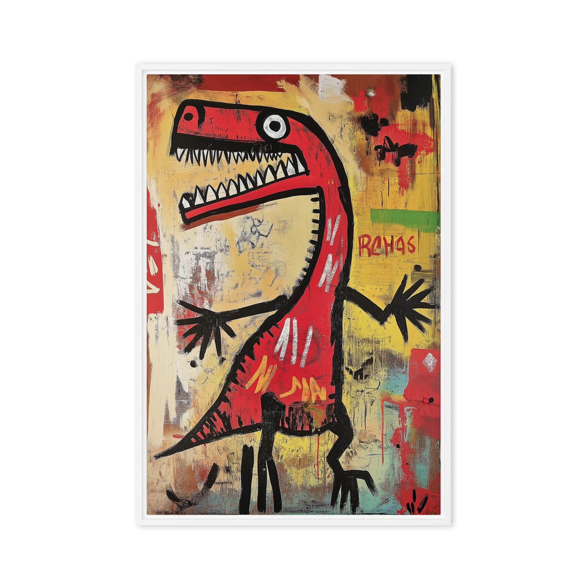 Dinosaur Basquiat Style Art Framed Canvas