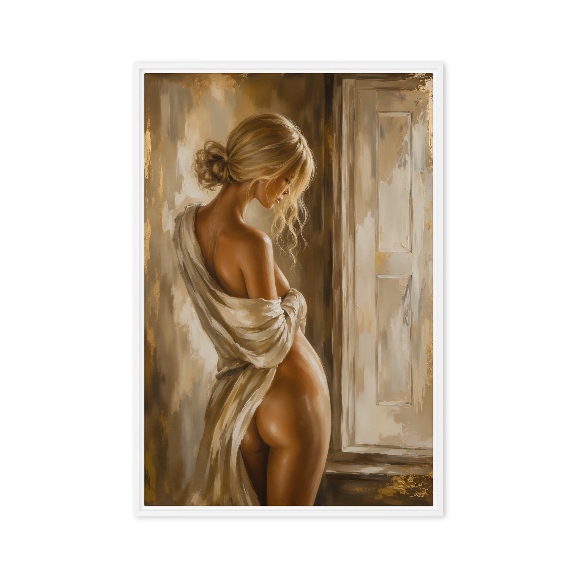 Blonde Woman Sensual Art Framed Canvas - PaintFu