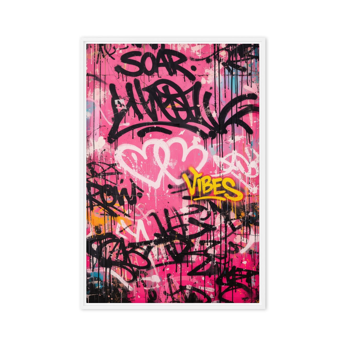 Pink Graffiti Art Framed Canvas - PaintFu