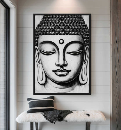 Black and White Buddha Spiritual Art Framed Canvas - PaintFu